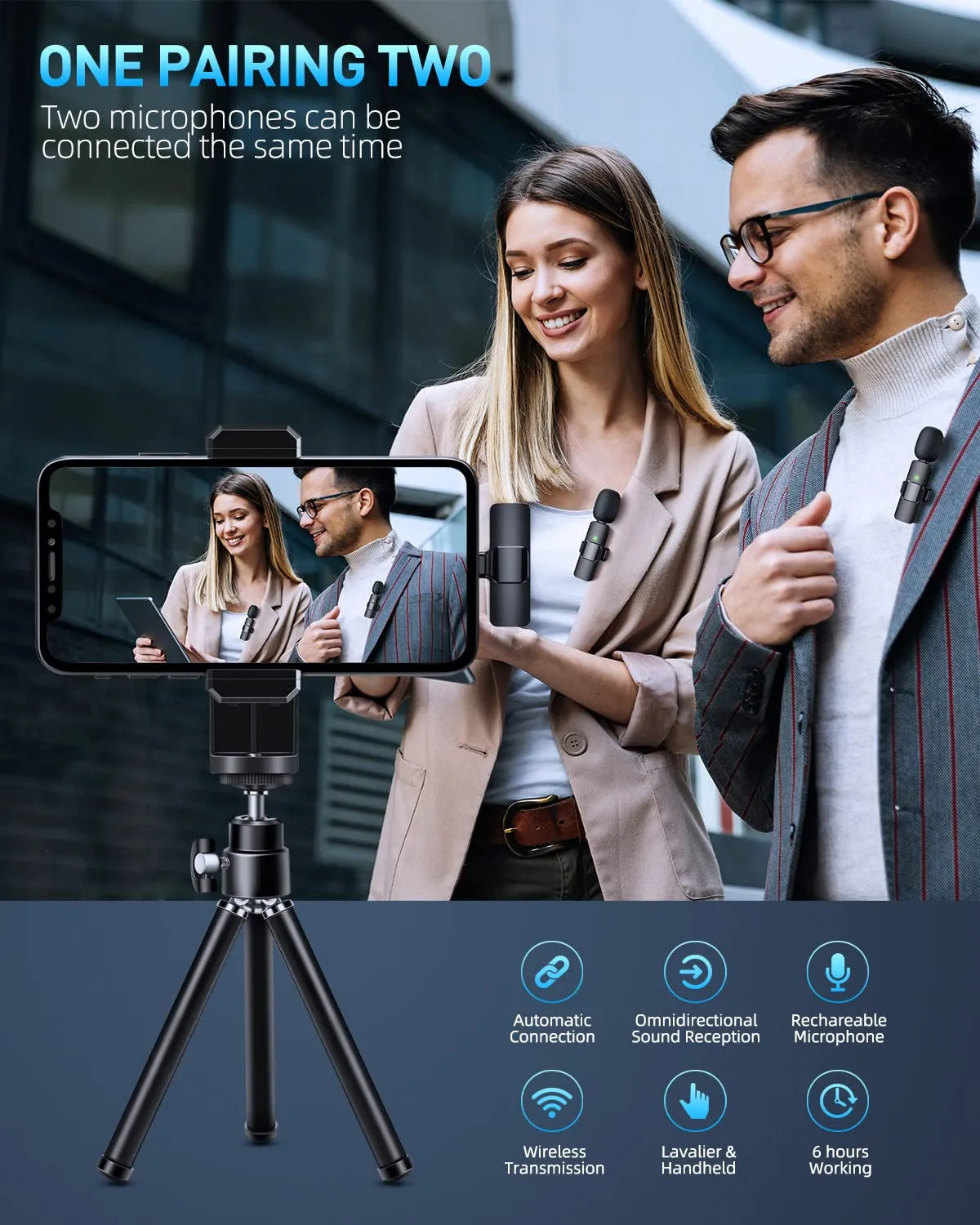 JOCEEY K9 Lavalier Wireless Microphone,Wireless Microphone,Live Microphone for IOS and Type-C Phone Microphone for Recordin
