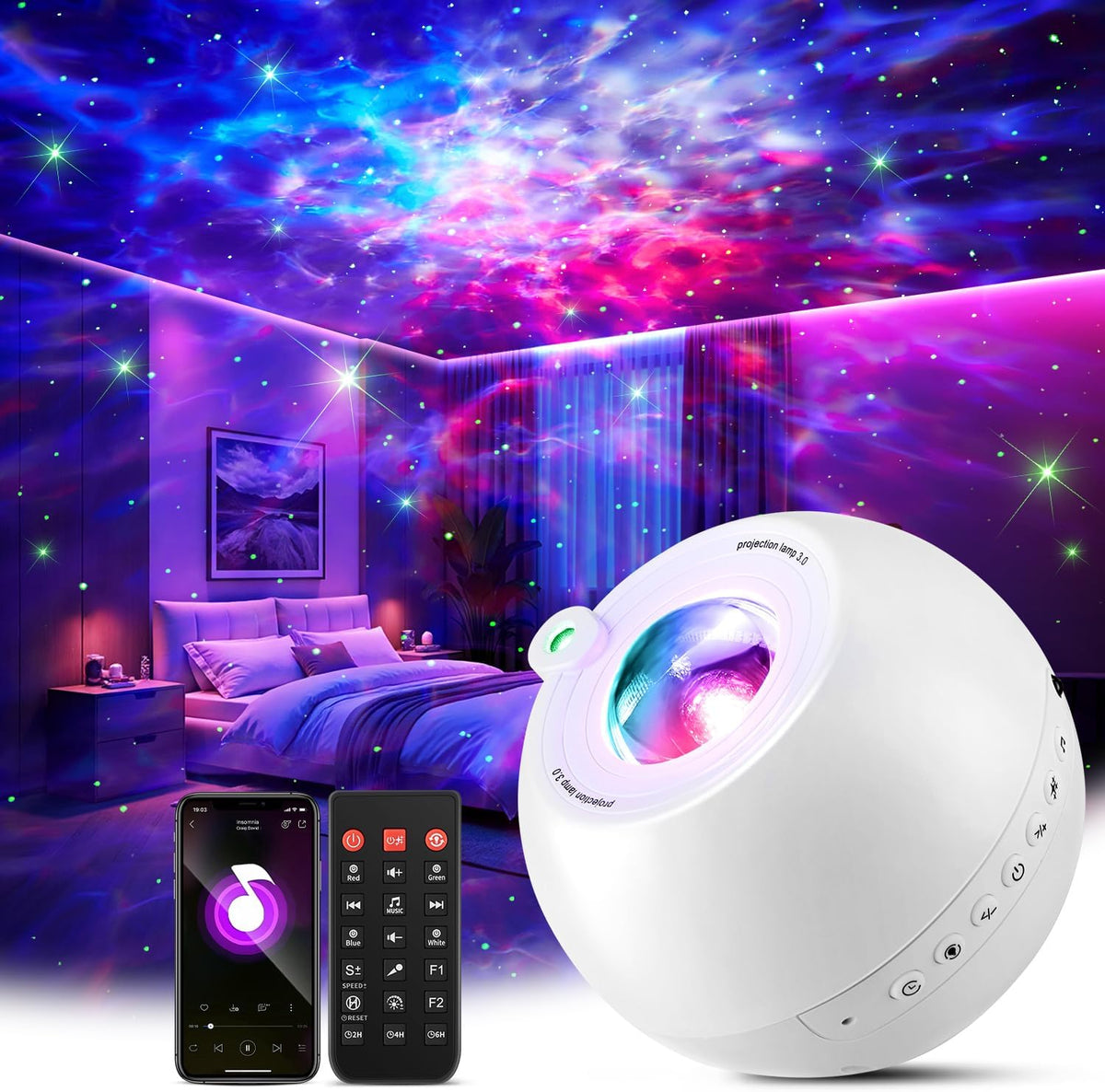 360 Game Lights Galaxy Projector Gaming Accessories Gaming Room Decor Green Star Bluetooth Speaker+15 White Noise Man Cave Accessories Cool Gifts for Men Birthday Gift Cool Stuff for Teen Boy